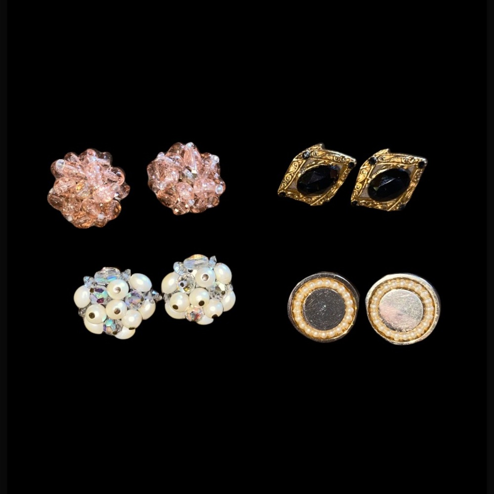 Bundle of four pairs of vintage clip on earrings.